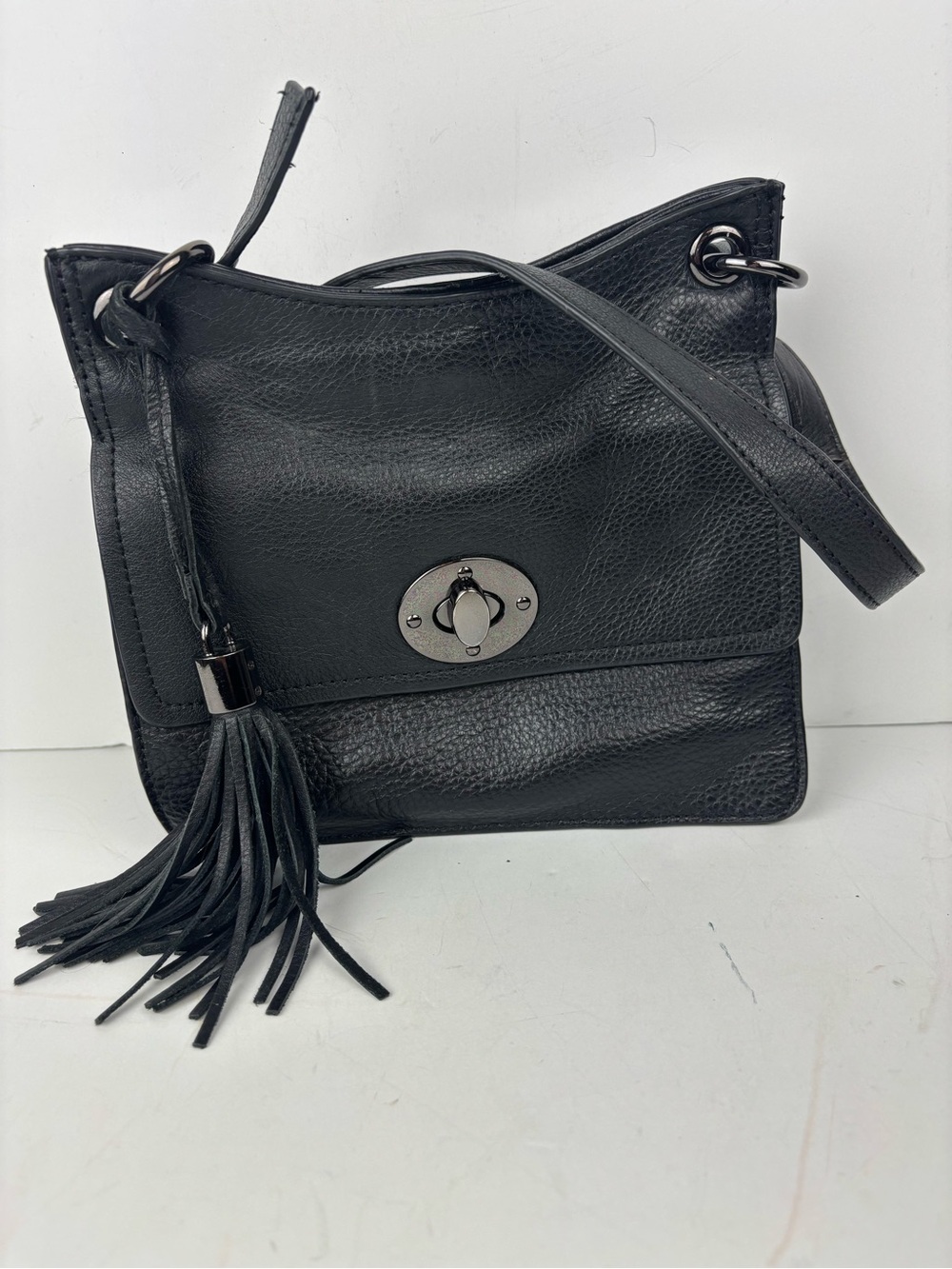 Rachel Roy /Black Leather Accordion Crossbody Bag